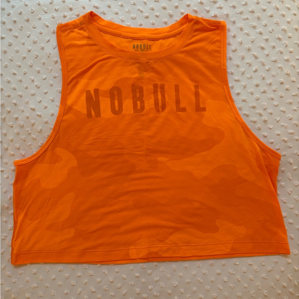 NOBULL Women's Neon Orange Camo Cropped Tank